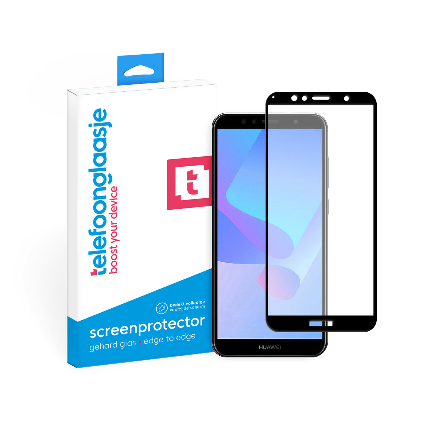 Huawei Y6 2018 screenprotector gehard glas Edge to Edge - zwart